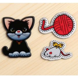 Декор пластик Котенок с игрушками, 3шт