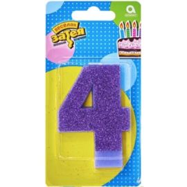 Свеча 4, глиттер, фиолетовый