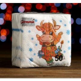 Салфетки Новогодняя Коровка, 24*24см, 50шт