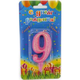 Свеча 9, розовый блеск