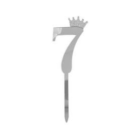 Топпер-цифра 7, серебро, с короной