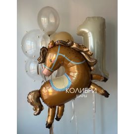 Набор шаров на годик с лошадкой