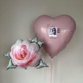 Большое сердце с фото и шар Роза для мамы