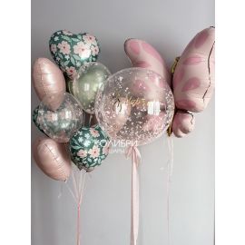 Набор шаров на 8 марта с большим шаром и бабочкой